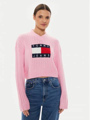 Tommy Jeans Светр Center Flag DW0DW18528 Рожевий Relaxed Fit Tommy Jeans Светр Center Flag DW0DW18528 Рожевий Relaxed Fit