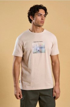 Бавовняна футболка з принтом - нюдовий